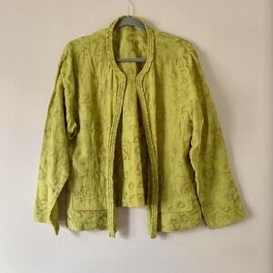 Chartreuse Green Silk Linen Open Cardigan